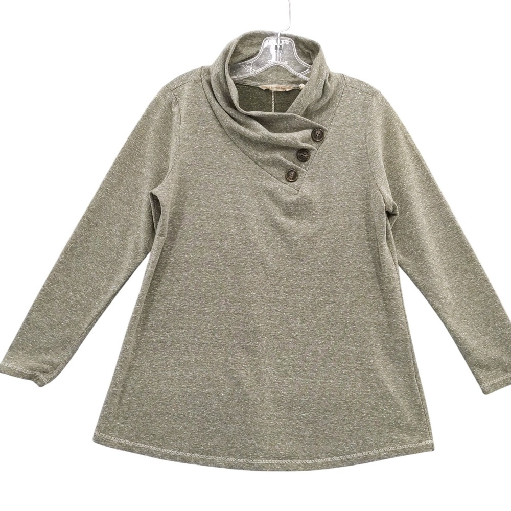 Soft Surroundings Tunic Top Button Cowl Neck Longโ Sleeve Casual Olive M USA